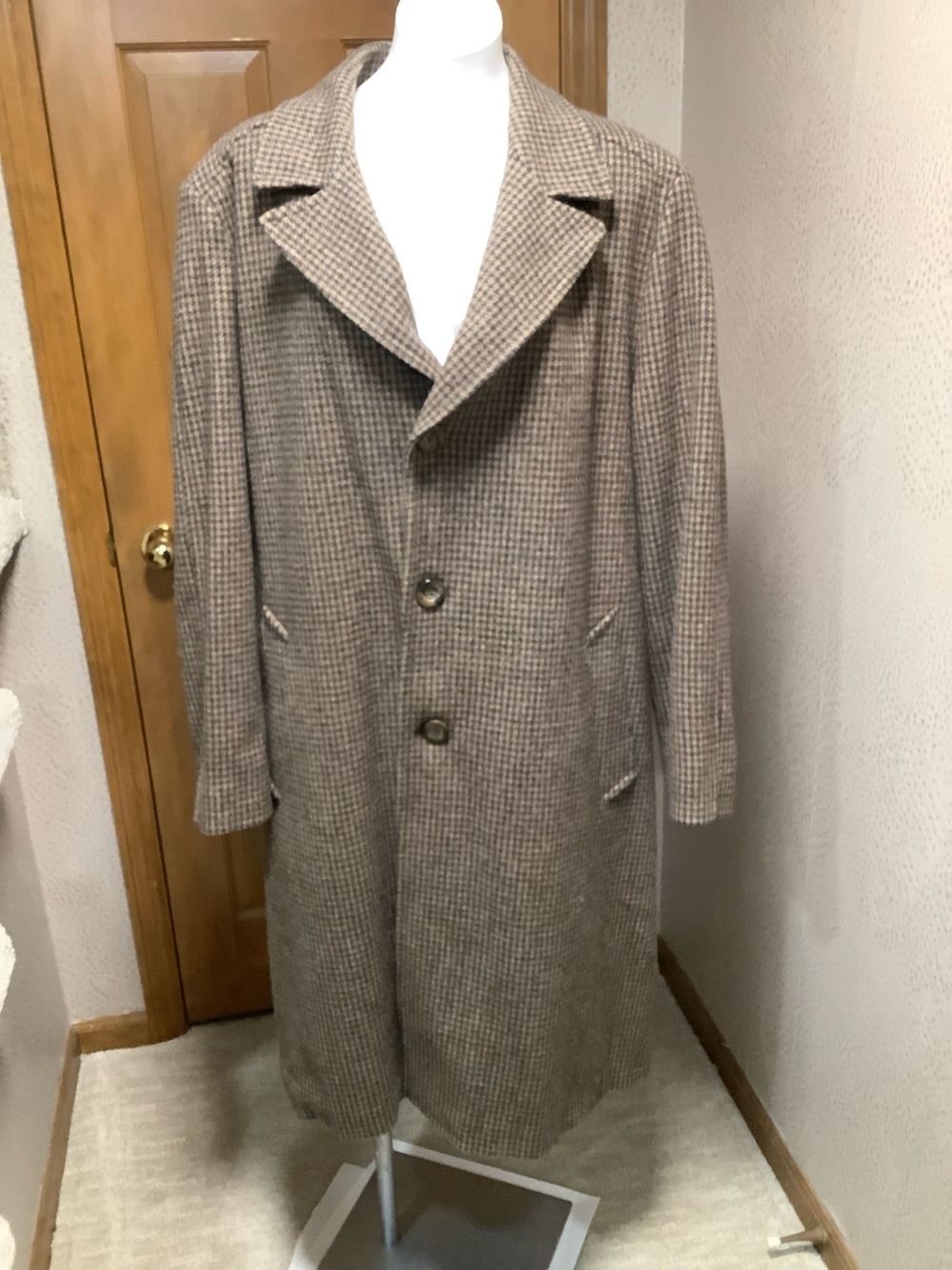 Vintage Pendleton Brown Houndstooth Wool Trench Coat